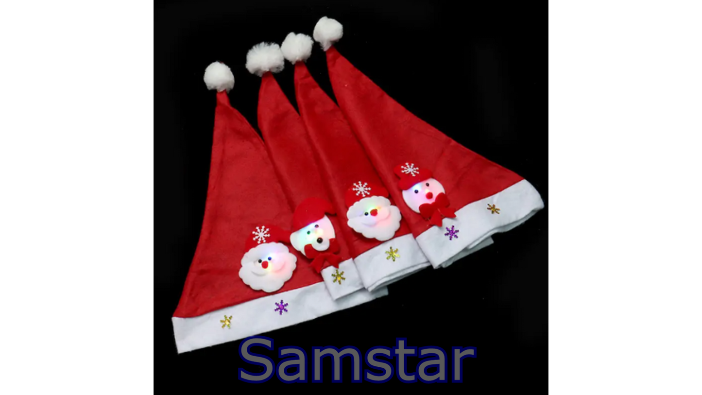 Kerst Mutsen - 4 Stuks - Met Verlichting - 28 cm - Met Kerst figuur