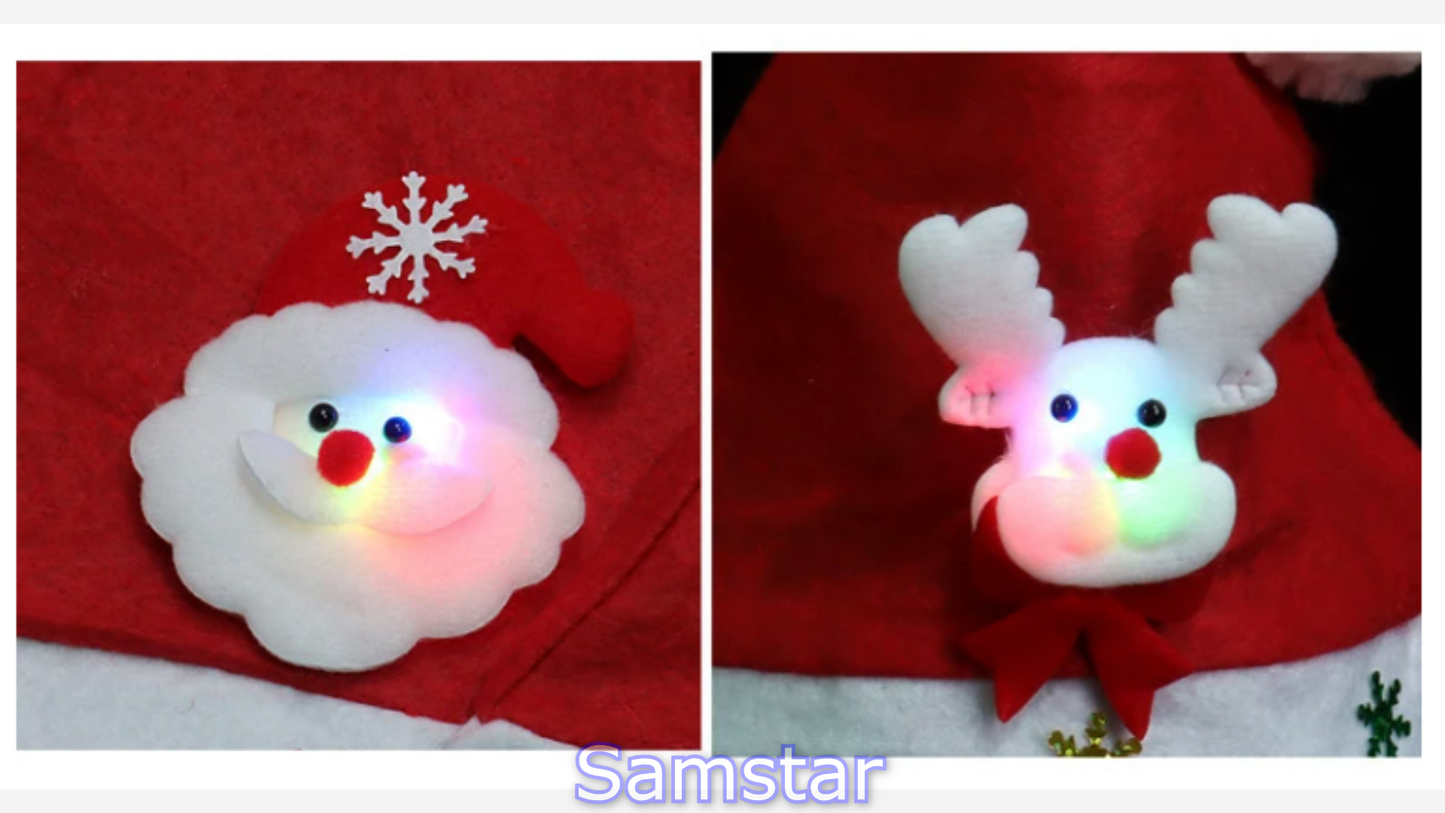 Kerst Mutsen - 4 Stuks - Met Verlichting - 28 cm - Met Kerst figuur